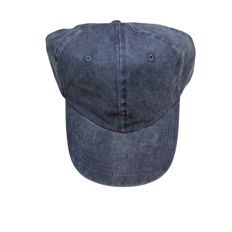 Personalized washed blue baseball cap with a custom laser-engraved leather patch, perfect for everyday wear and unique gifts.