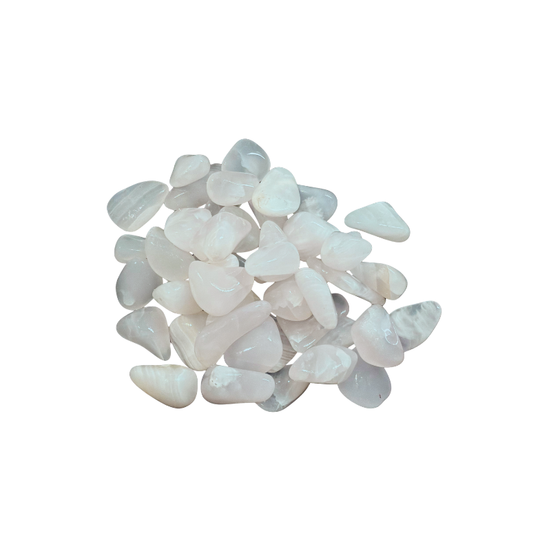 Pink Manganoan Calcite tumbled stones with soft blush pink, pale rose, peach, and creamy white tones