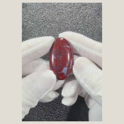 Product showcase video of a polished Brecciated Jasper cabochon highlighting its natural patterns, smooth finish, and handcrafted quality.