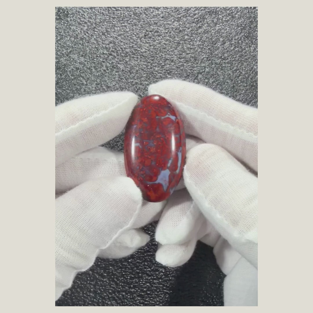 Product showcase video of a polished Brecciated Jasper cabochon highlighting its natural patterns, smooth finish, and handcrafted quality.