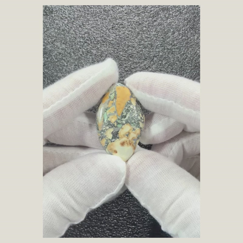 Video showing Maligano Jasper cabochon number 4 with polished jasper pattern and organic colors