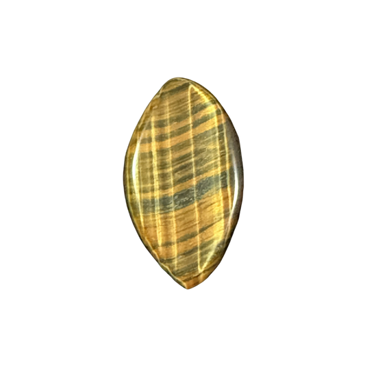 Natural Tiger's Eye cabochon with golden brown chatoyancy for jewelry making and wire wrapping.