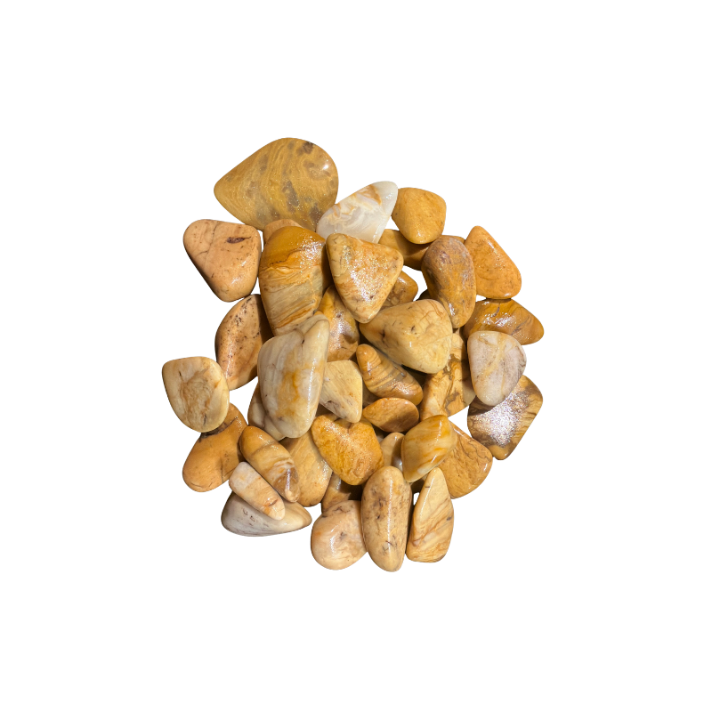 Natural Yellow Jasper tumbled stones with golden yellow, mustard, cream, tan, and earthy brown tone