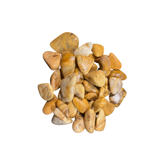 Natural Yellow Jasper tumbled stones with golden yellow, mustard, cream, tan, and earthy brown tone